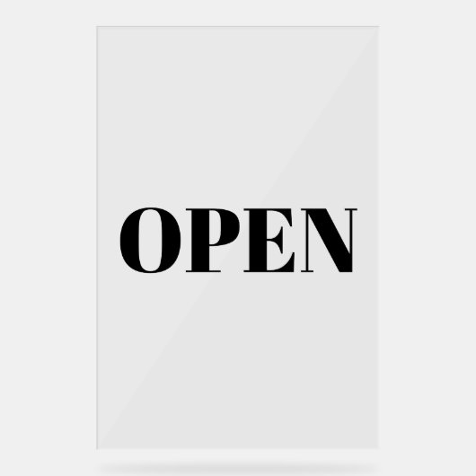 Open Teken Typografie Minimalistisch Zwart Groot Acryl Bord (Voorkant)
