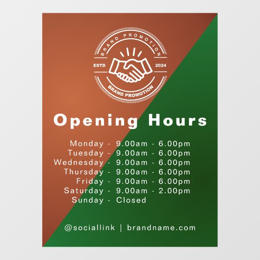 Open Tijden | Zakelijk Logo Openingstijden Raamsticker (Vel)