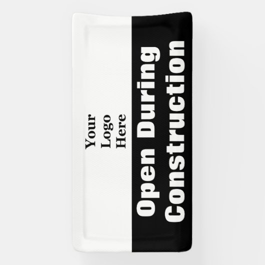 Open tijdens de bouw Zwart-wit Uw Logo Spandoek (Verticaal)