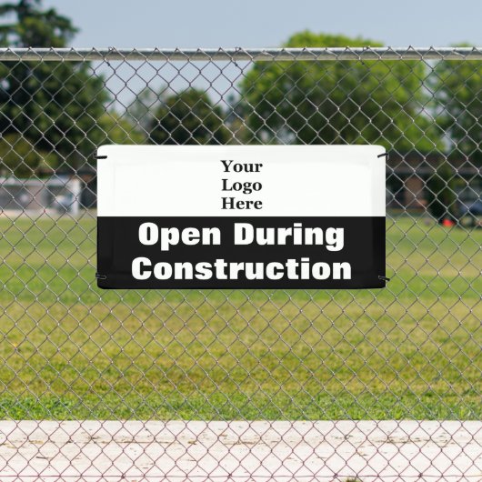 Open tijdens de bouw Zwart-wit Uw Logo Spandoek (Insitu)