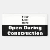 Open tijdens de bouw Zwart-wit Uw Logo Spandoek (Horizontaal)