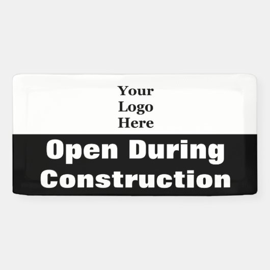 Open tijdens de bouw Zwart-wit Uw Logo Spandoek (Horizontaal)