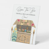 Open Tiki Bar Exotisch Luau Vrijgezellenfeest Reclamebord Met Voetstuk (Voorkant)