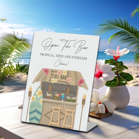 Open Tiki Bar Exotisch Luau Vrijgezellenfeest Reclamebord Met Voetstuk