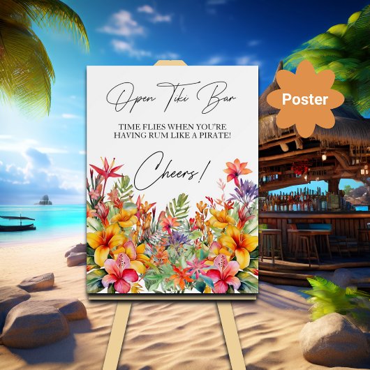 Open Tiki Bar Tropisch Luau Poster