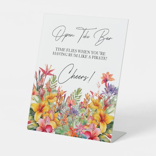 Open Tiki Bar Tropisch Luau Vrijgezellenfeest Reclamebord Met Voetstuk (Voorkant)