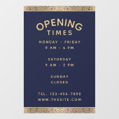 Open Times Navy Blue Gold Rozen  Elegant Raamsticker (Vel)