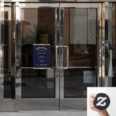 Open Times Navy Blue Gold Rozen  Elegant Raamsticker (Kantoordeur)