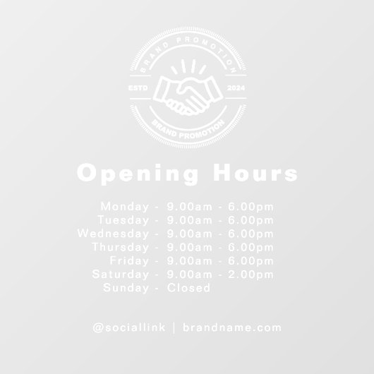 Open Times Zakelijk Logo Openingstijden Transparan Raamsticker (Vel)