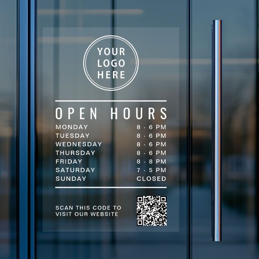 Open Uren QR Code Zakelijk Logo Witte Lettertekens Raamsticker
