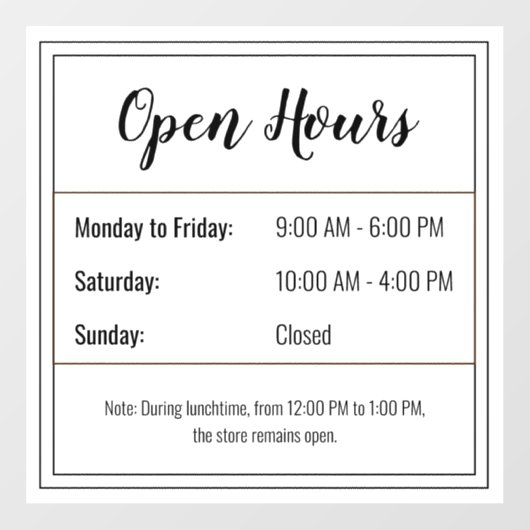 Open Uren Sticker: Plan uw schema in Raamsticker (Vel)