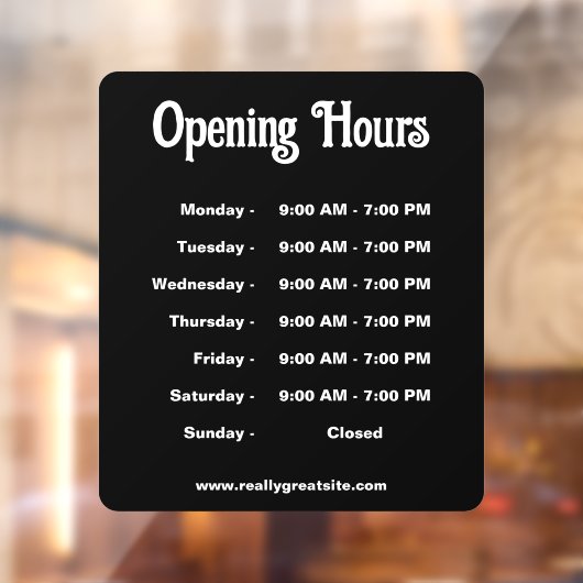 Open Uren Tijd Modern Zwart-wit Raamsticker (Vel 2)