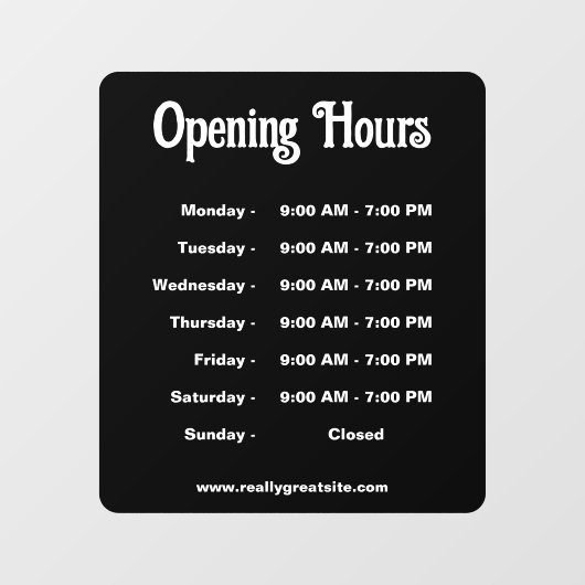 Open Uren Tijd Modern Zwart-wit Raamsticker (Vel)