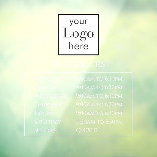 Open uren Uw Logo Business Window Cling Raamsticker (Vel 3)