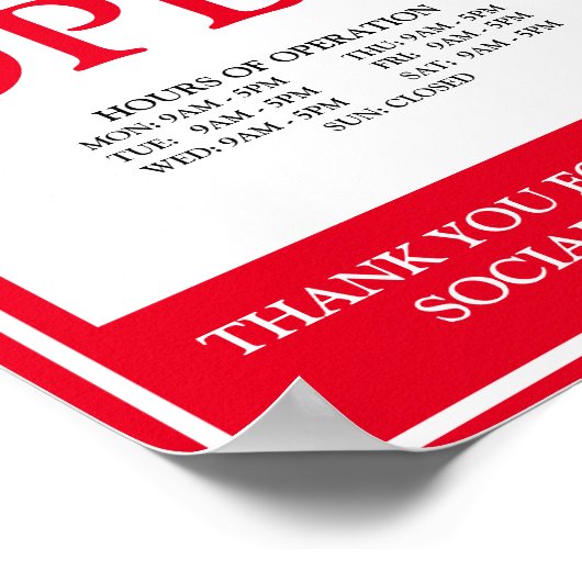 Open | Uren van de operatie Social Distancing Post Poster (Hoek)