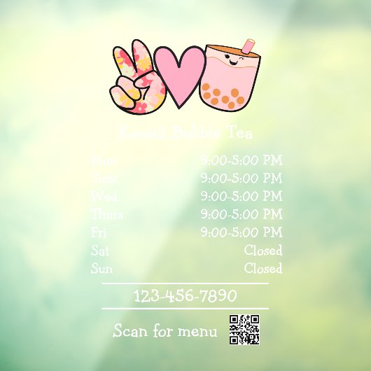 Open uren van het restaurant Bubble Tea Raamsticker (Vel 3)