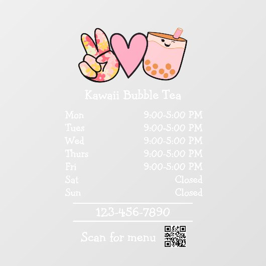 Open uren van het restaurant Bubble Tea Raamsticker (Vel)