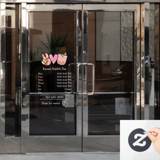 Open uren van het restaurant Bubble Tea Raamsticker (Kantoordeur)