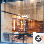 Open uren voor schaar- en komkommerwitte Blauwgroe Raamsticker (Cafe Raam)