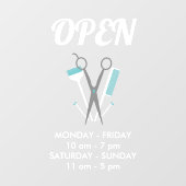 Open uren voor schaar- en komkommerwitte Blauwgroe Raamsticker (Vel)