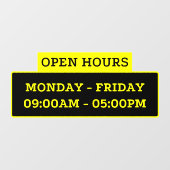 Open-uurteken op de glazen deur raamsticker