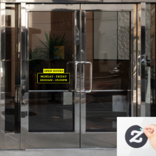 Open-uurteken op de glazen deur raamsticker