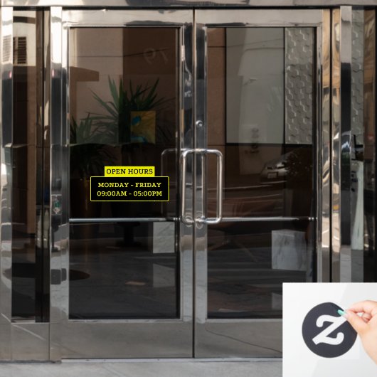 Open-uurteken op de glazen deur raamsticker