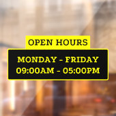 Open-uurteken op de glazen deur raamsticker