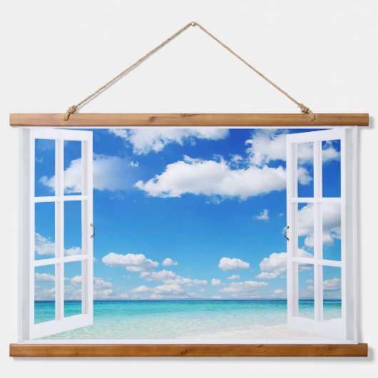 Open Venster bij de Beach Hangend Wandkleed (Voorkant)