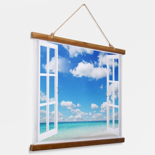 Open Venster bij de Beach Hangend Wandkleed (Gebogen)