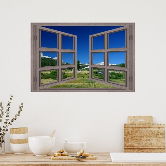 Open Venster naar maan over Poster van Meadows van (Keuken)