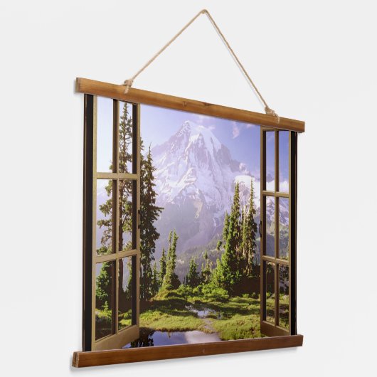 Open Venster op Mt. Rainier Hangend Wandkleed (Gebogen)