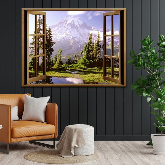 Open Venster op Mt. Rainier Poster