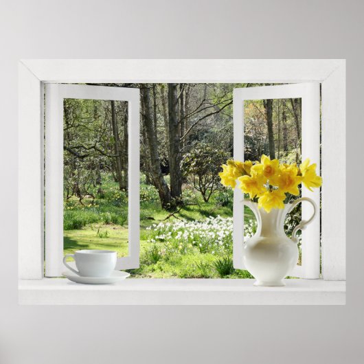Open Venster op Woodland Scene met Daffodils Poster (Voorkant)