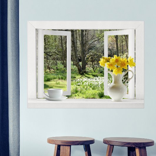 Open Venster op Woodland Scene met Daffodils Poster