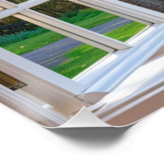 Open venster Roze Magnolia boom Perfect Poster (Hoek)