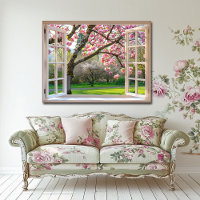 Open venster Roze Magnolia boom