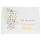 Open vogelkooi geel grijs bruiloft gunstzak groot cadeauzakje (Voorkant)