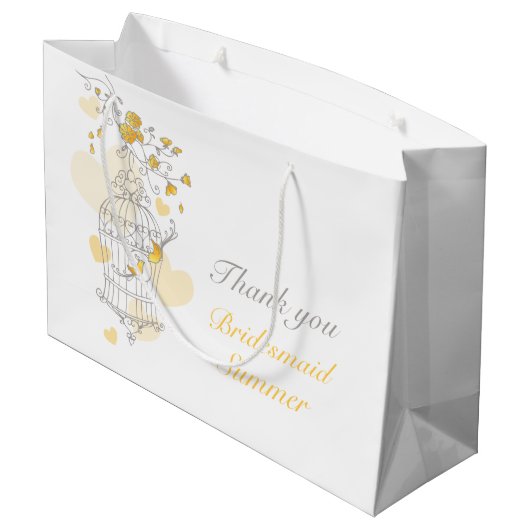 Open vogelkooi geel grijs bruiloft gunstzak groot cadeauzakje (Achterkant Gekanteld)