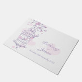 Open Vogelkooi twee vogels aangepaste trouwmat Deurmat (Schuin)