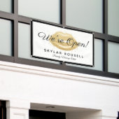 Open voor Bedrijven Gold Glitter Lips Schoonheidss Spandoek (Buitenkant Gebouw)