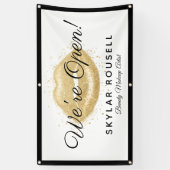 Open voor Bedrijven Gold Glitter Lips Schoonheidss Spandoek (Verticaal)