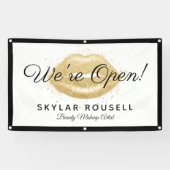 Open voor Bedrijven Gold Glitter Lips Schoonheidss Spandoek (Horizontaal)