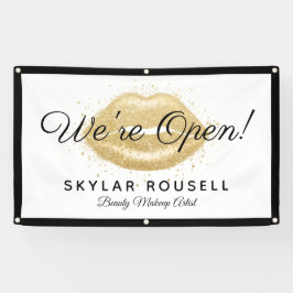 Open voor Bedrijven Gold Glitter Lips Schoonheidss Spandoek
