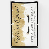Open voor Business Gold Black Eyelash Beauty Salon Spandoek (Verticaal)