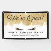 Open voor Business Gold Black Eyelash Beauty Salon Spandoek (Horizontaal)
