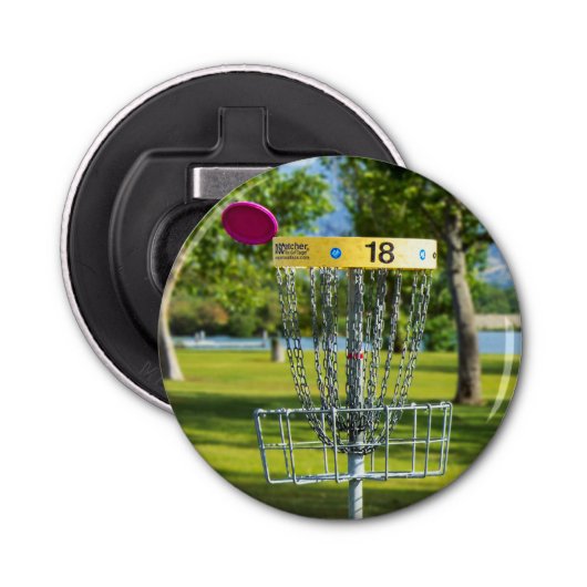 Open voor flesje met magneetschijfgolf button flesopener (Voorkant)
