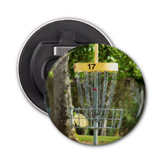 Open voor flesje met magneetschijfgolf button flesopener (Voorkant)