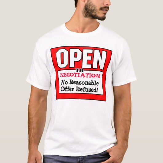 OPEN voor onderhandelingen T-shirt (Voorkant)
