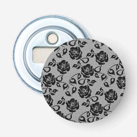 Open voor zwarte hengelvisserij met Rozen Button Flesopener (Voorkant)